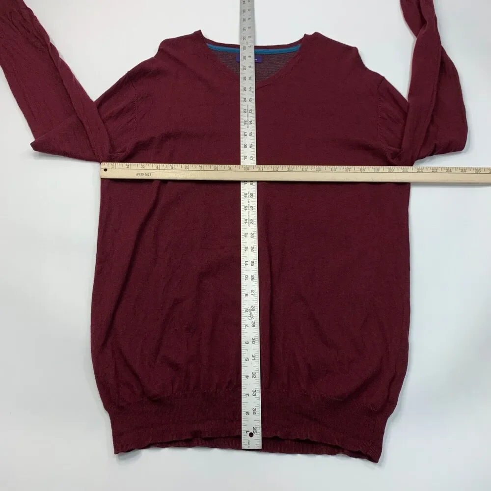 Alan Flusser Sweater Men L Large Maroon Cotton Wool Cashmere Nylon Blend V Neck